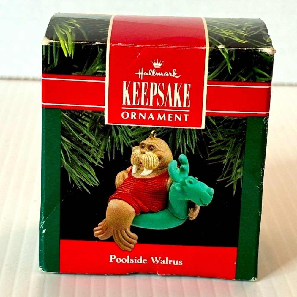 Hallmark Walrus Ornament Keepsake Poolside Reindeer Christmas Vintage 1990